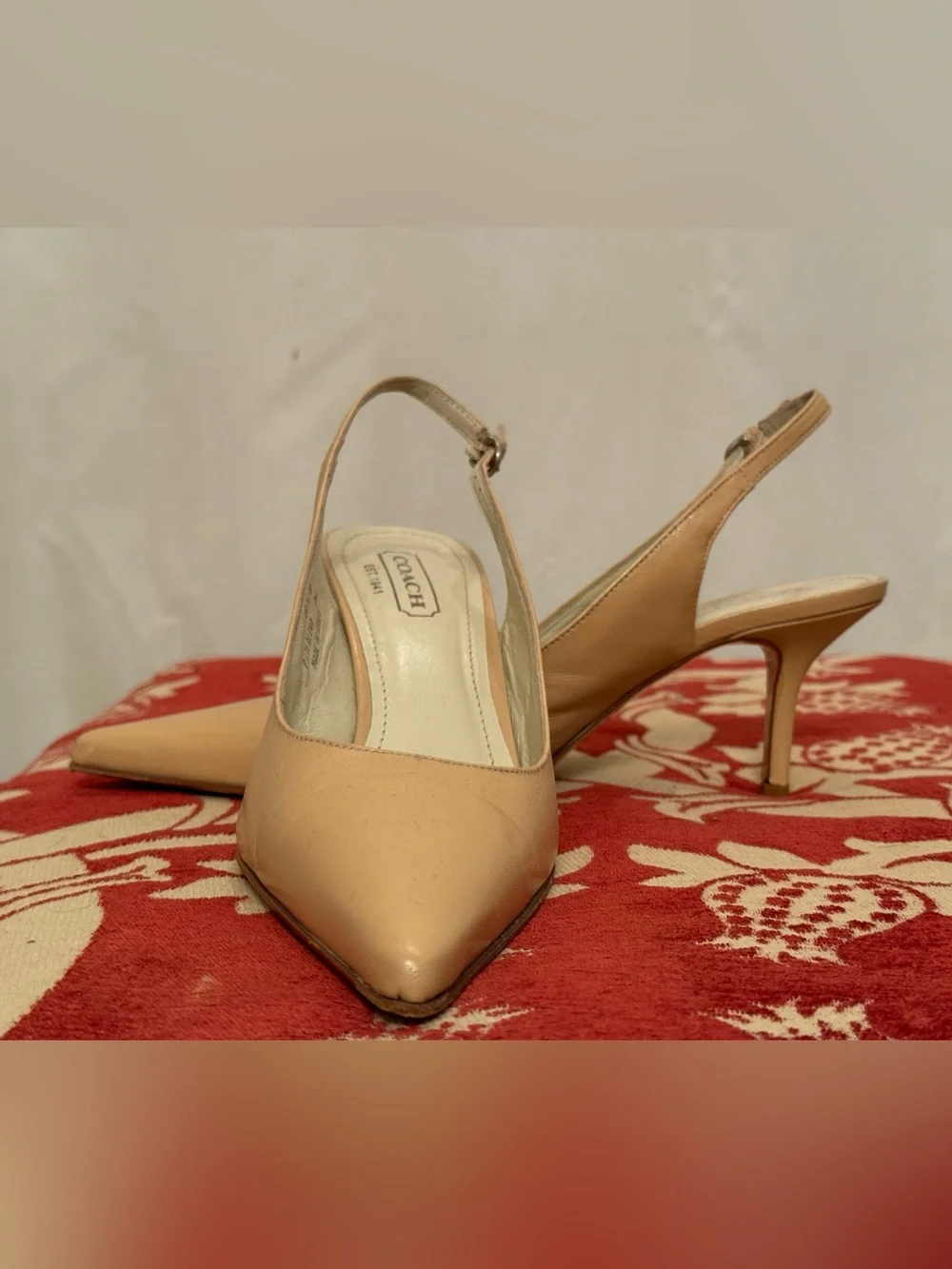 Coach Beige Pointed-Toe Slingback Heels